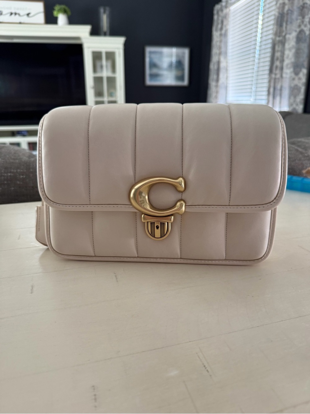 Coach Quilted Leather Studio Tabby Shoulder Bag in Chalk with Gold hardware